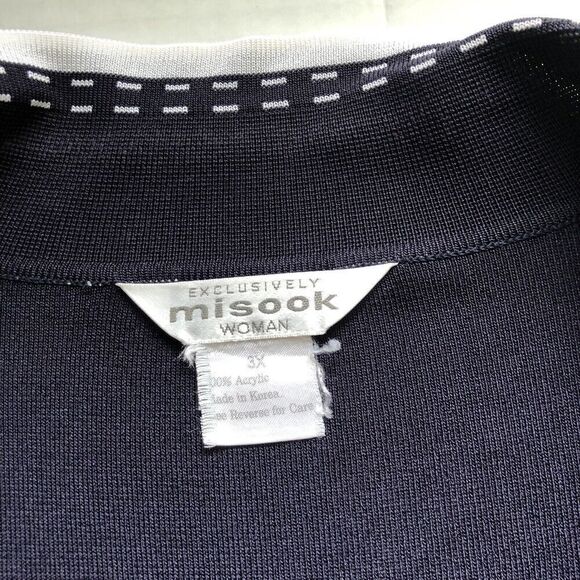 Exclusively Misook Open Front Collared Cardigan Dark Blue White Size 3X A2826 - Picture 5 of 7